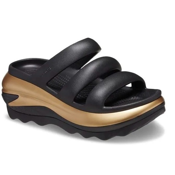 NWT Crocs Mega Crush Metallic Triple Strap Mules. Black & Gold. Size 8 - Picture 2 of 13